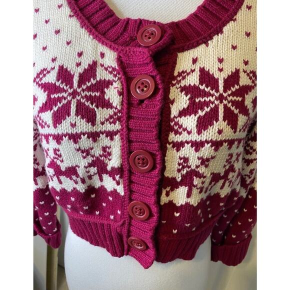 Decree Women’s Cropped Fair Isle Button-Up Burgundy Maroon Sweater Size X-Large - Picture 5 of 6
